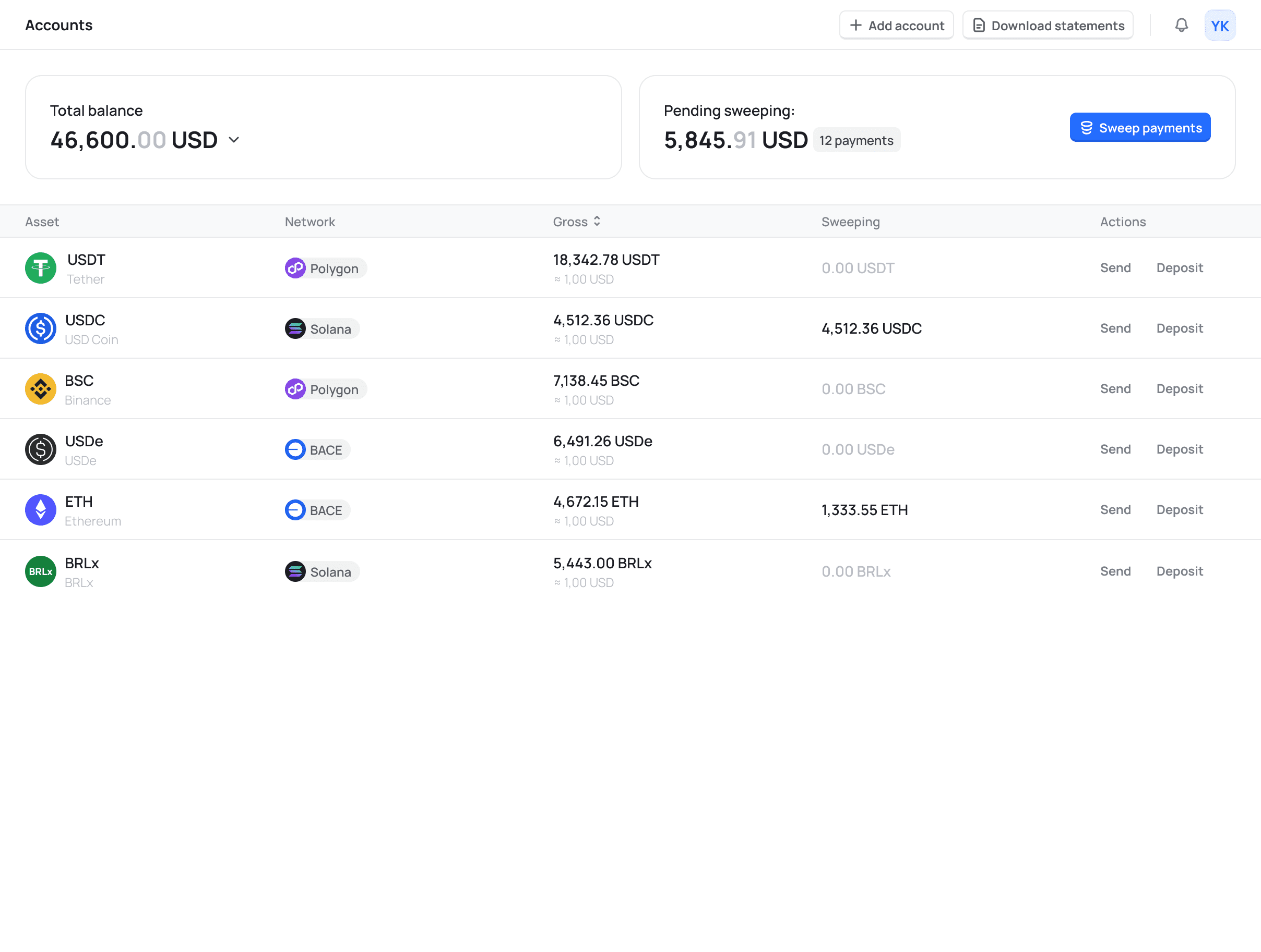 Genpaid Accounts screen
