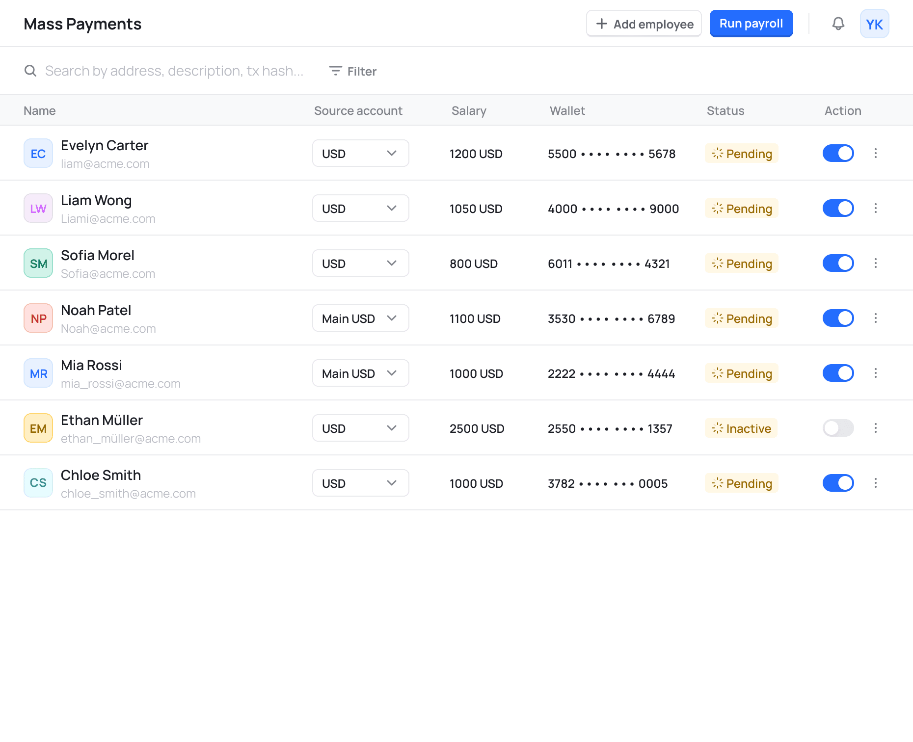 Genpaid Mass Payments screen