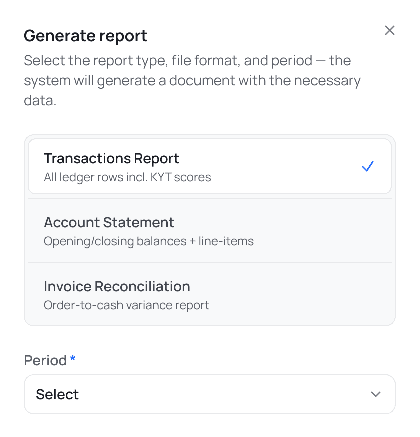 Genpaid Generate report screen